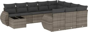vidaXL 11 részes szürke polyrattan kerti ülőgarnitúra párnákkal
