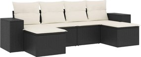 vidaXL 6 részes fekete polyrattan kerti ülőgarnitúra párnákkal