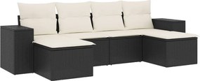 vidaXL 6 részes fekete polyrattan kerti ülőgarnitúra párnákkal