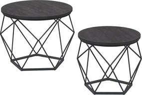 Dohányzóasztalok 2db-os szett Kerek Loft Ipari Vasagle Fekete