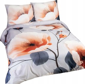 Szatén ágyneműhuzat 160x200 Virágok szürke sárgabarack Satynlove Premium