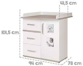 Fehér magas gyerek komód pelenkázó feltéttel szilfa dekorral 94x102 cm Moritz – Roba