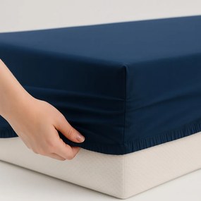 Gumis lepedő 90x200 25cm 100% Pamut Szatén Sötétkék MrTowel