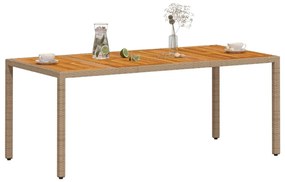 bézs polyrattan és akácfa kerti asztal 190 x 90 x 75 cm