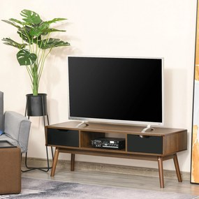 HOMCOM TV Állvány Nappali Asztal 50 Inch TV-hez 2 Fiókkal és Nyitott Rekesszel Modern Stílus 122x39x46 cm Barna | Aosom