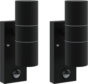 vidaXL Kültéri Fali Lámpa 2 pcs Fekete 7 x 10 x 22 cm