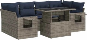 vidaXL 7 részes szürke polyrattan kerti ülőgarnitúra párnával