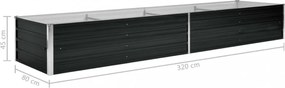 antracitszürke horganyzott acél kerti magaságyás 320x80x45 cm
