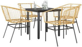 vidaXL 5 észes barna polyrattan üveg kerti étkezőgarnitúra