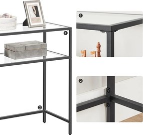 Konzolasztal polcokkal edzett üveglappal, fekete 100x80x35cm