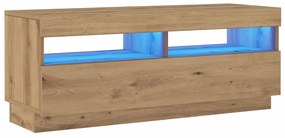 kézműves tölgy szerelt fa TV-szekrény LED-ekkel 100x35x40 cm
