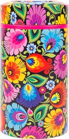 Folkstar tárolódoboz – Színes fekete virágos, kicsi, kerek