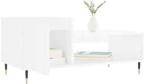 Magasfényű fehér szerelt fa dohányzóasztal 100 x 50 x 45 cm