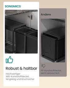 SONGMICS konyhai szelektív hulladékgyűjtő rendszer szekrénybe, 2 x 20 L, fekete