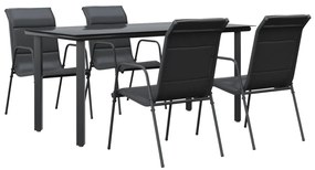 vidaXL 5 részes fekete acél és textilén kerti étkezőgarnitúra