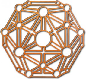 Geometriai kép a falon falemezből faragott