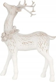Bílá vánoční decorace jelen s věncem šišek kolem krku 19 cm