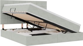vidaXL Ágy tárolóval és LED lámpával leddel Világosszürke 160 x 200 cm