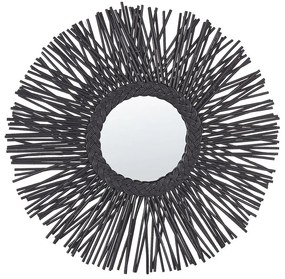 Fekete rattan falitükör ⌀ 60 cm KALASIN Beliani