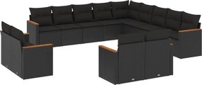 vidaXL 13 részes fekete polyrattan kerti ülőgarnitúra párnákkal