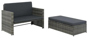 2-rĂ©szes szĂŒrke polyrattan kerti bĂștorszett pĂĄrnĂĄkkal