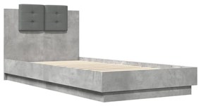 betonszürke szerelt fa ágykeret fejtámlával 100x200 cm