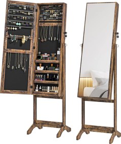 HOMCOM Teljes Hosszúságú Tükör ÉkszerSzéf 3 Állítható Szöggel, Magnéziumzáras Ékszer Szervező, Polcokkal Fülbevalóknak, Gyűrűknek és Nyakláncoknak 46x