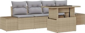 vidaXL Kanapé Szett párnával 5 pcs Beige és Világosszürke polirattan
