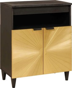 vidaXL Széf polcokkal Fekete és Arany 60 x 33 x 75 cm Tömör Mangófát