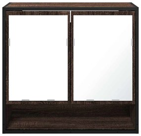 barna tölgy szerelt fa tükrös fürdőszobaszekrény 65x20x60 cm