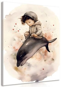 Kép álmodozó kisfiú delfinnel