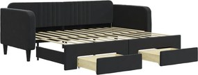 vidaXL fekete kihúzható bársony heverő fiókkal 90 x 200 cm