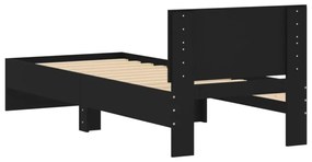 fekete szerelt fa ágykeret fejtámlával 90 x 200 cm