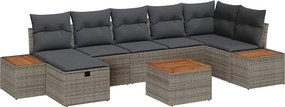 vidaXL Kerti Kanapé Szett párnával 8 pcs Szürke polirattan