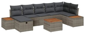 vidaXL Kerti Kanapé Szett párnával 8 pcs Szürke polirattan