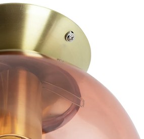 Art Deco mennyezeti lámpa rézzel és rózsaszín üveggel - Pallon