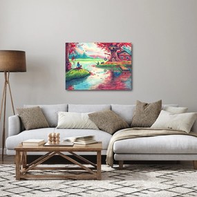 Kép - akvarell, Öböl egy hegyi faluban (70x50 cm)