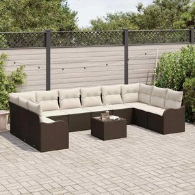 Kerti Kanapé Szett párnával 11 pcs Barna és fehér Poli rattan