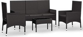 vidaXL 4 részes fekete polyrattan kerti ülőgarnitúra párnákkal