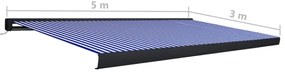 kék és fehér motorizált kazettás napellenző 500 x 300 cm