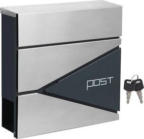 Modern postaláda újságtartóval 10,5x37x37 cm, antracit és ezüst