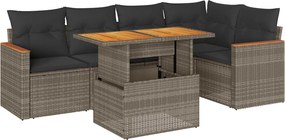 vidaXL 6 részes szürke polyrattan akácfa kerti ülőgarnitúra párnákkal