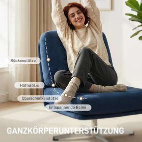 HOMCOM Forgószék, kárpitozott olvasófotel zseníliával, széles ülőfelülettel, tollpárnával és fém lábakkal, sötétkék