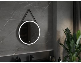 Mexen Reni, LED fürdoszobai tükör háttérvilágítással 70x70 cm, 6000K, fekete keret, páramentes, 9812-070-070-611-70