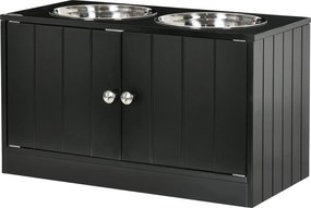 PawHut Felemelkedő Kutya Tál Etető Állomás Tároló Víz Tállal, 2 x 2000ml Rozsdamentes Acél Tálak - Fekete | Aosom