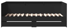 fekete kanapéágy fiókkal matrac nélkül 75x190 cm
