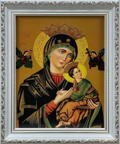 Vászonkép 31x26 Szűzanya Szüntelen Segítség Fehér Díszített Keret