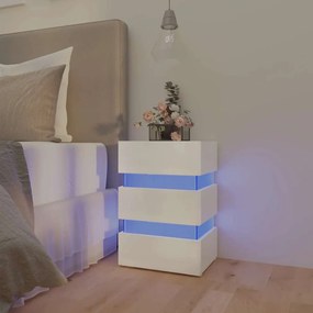Magasfényű fehér szerelt fa LED-es éjjeliszekrény 45x35x67 cm