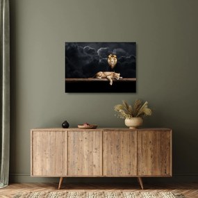 Kép - oroszlán és a nőstény oroszlán a felhőkben (üvegen) (70x50 cm)