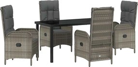 vidaXL Kert étkező szett párnával 5 pcs Szürke polirattan